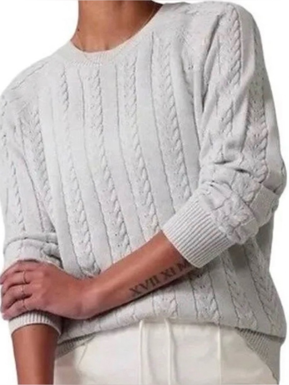 Athleta Crossroads Metallic Cableknit Sweater
